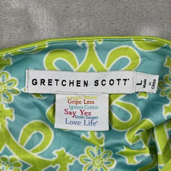 Gretchen Scott Designs Green Blue White Pattern Cotton Tunic Top Sz Large spring - Picture 5 of 9